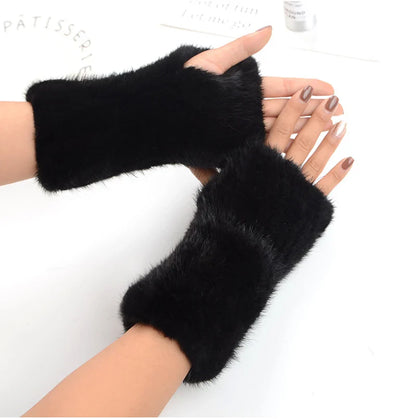Elegant and stylish half finger gloves for women, crafted from genuine mink fur for a luxurious feel.