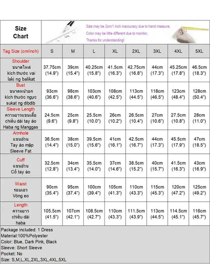 Chic and loose-fitting VONDA Plus Size 5XL Bohemian Dress showcasing a relaxed silhouette and short sleeves, perfect for all-season wear.