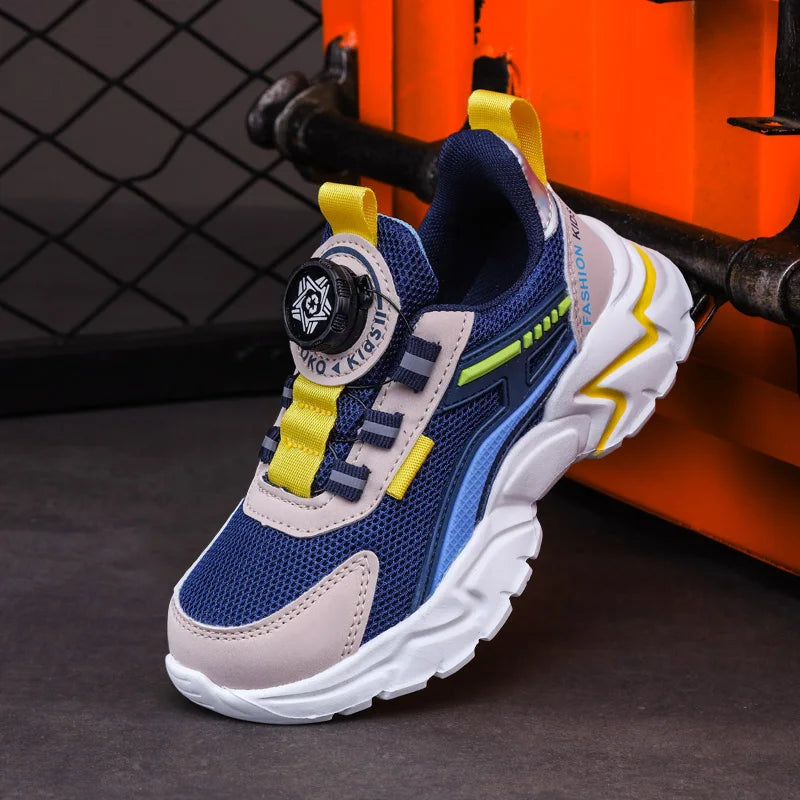 Elegant black mesh running shoes for boys aged 7-13, featuring a stylish design with anti-slippery technology for optimal performance during play.