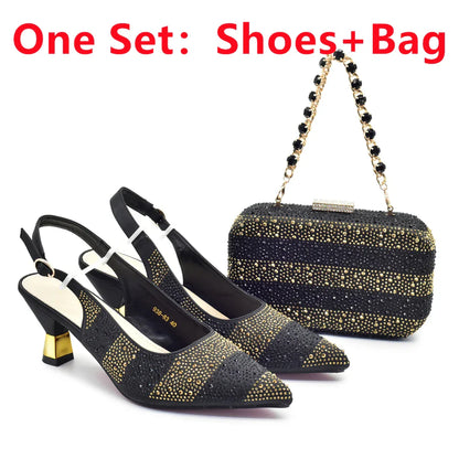 Exquisite crystal embellished pump set for women, showcasing a glamorous bag that complements the elegant shoes. Ideal for upscale occasions, crafted from high-quality materials with a chic and refined finish.