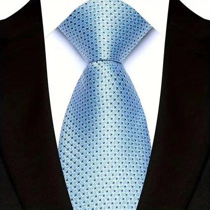Stylish 8cm classic men's neck tie in green and blue plaid design, perfect for formal occasions.