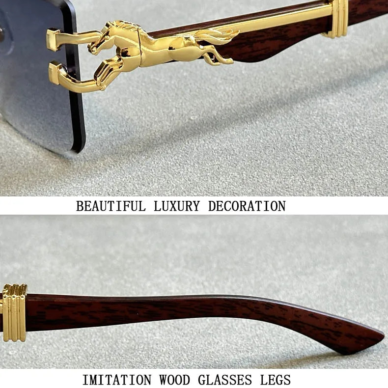 Close-up view of sophisticated alloy frame rimless sunglasses featuring premium gradient lenses, perfect for stylish outdoor experiences.