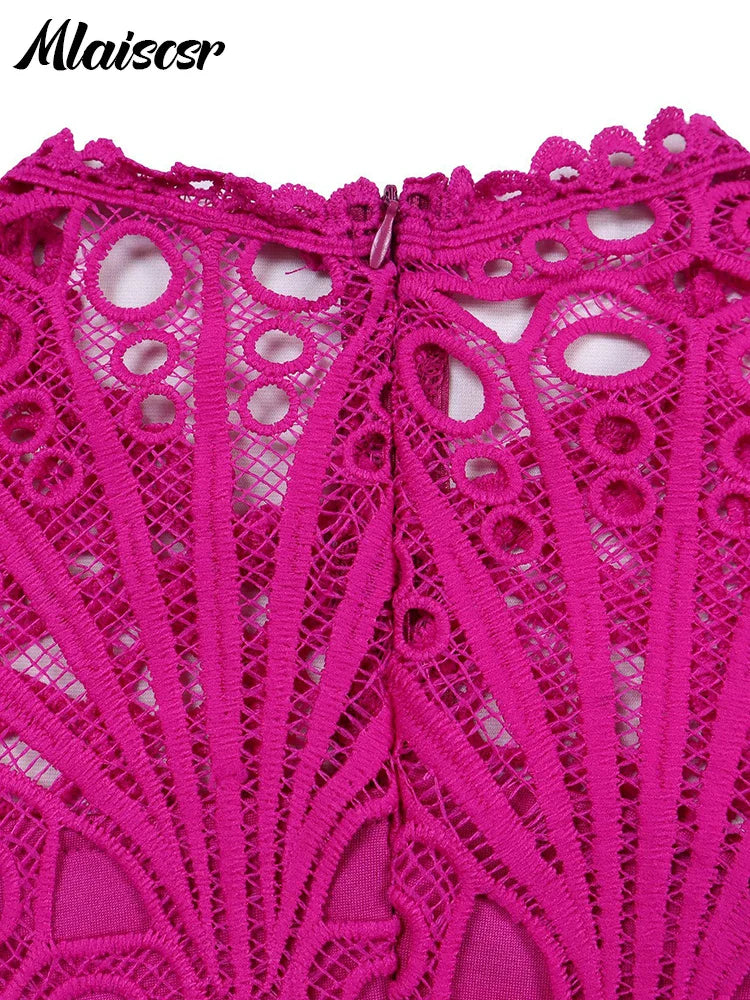 Mlaiscsr luxury pleated dress for women featuring elegant O-neck and lace short sleeves, perfect for special occasions.