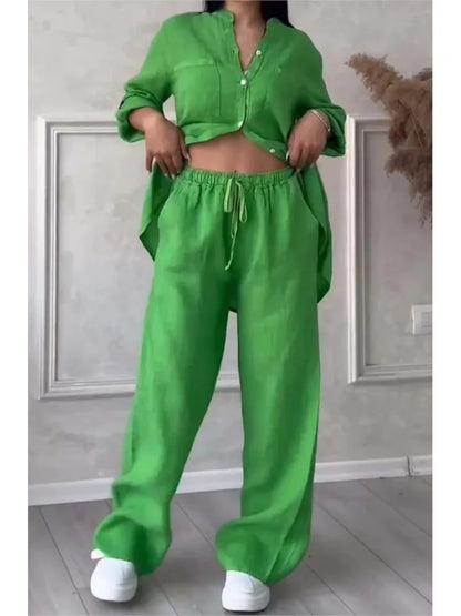 Stylish loose wide leg pants from the women's casual two piece set, perfect for achieving a sophisticated yet relaxed spring autumn outfit.