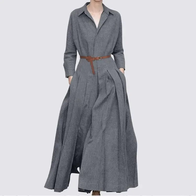 Chic solid color long dress with a regular sleeve style and pullover closure, designed for modern women seeking a blend of fashion and comfort in their wardrobe.