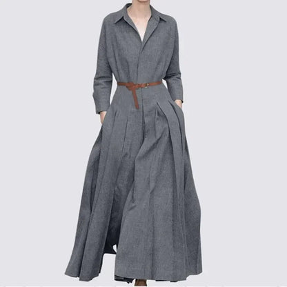 Chic solid color long dress with a regular sleeve style and pullover closure, designed for modern women seeking a blend of fashion and comfort in their wardrobe.
