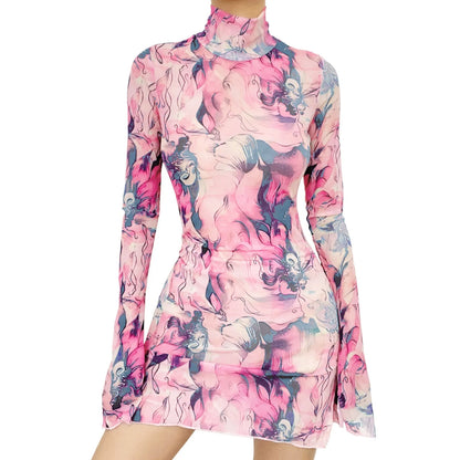 Chic and comfortable plus size women's A-line dress with flattering bell sleeves, crafted from soft polyester for a luxurious feel.