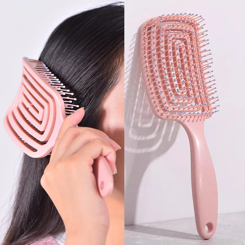 Luxurious elastic hollow out massage comb, designed for fast detangling and scalp massage, perfect for effortless hair styling.