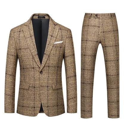 Chic men's suit set comprising a refined vest and smart trousers, designed for formal events and weddings, showcasing a premium finish and contemporary style.