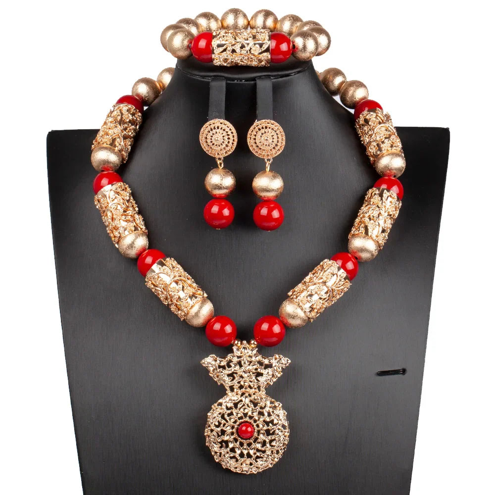 Elegant earrings from the luxury African beads jewelry set, crafted with artificial coral for a refined look.