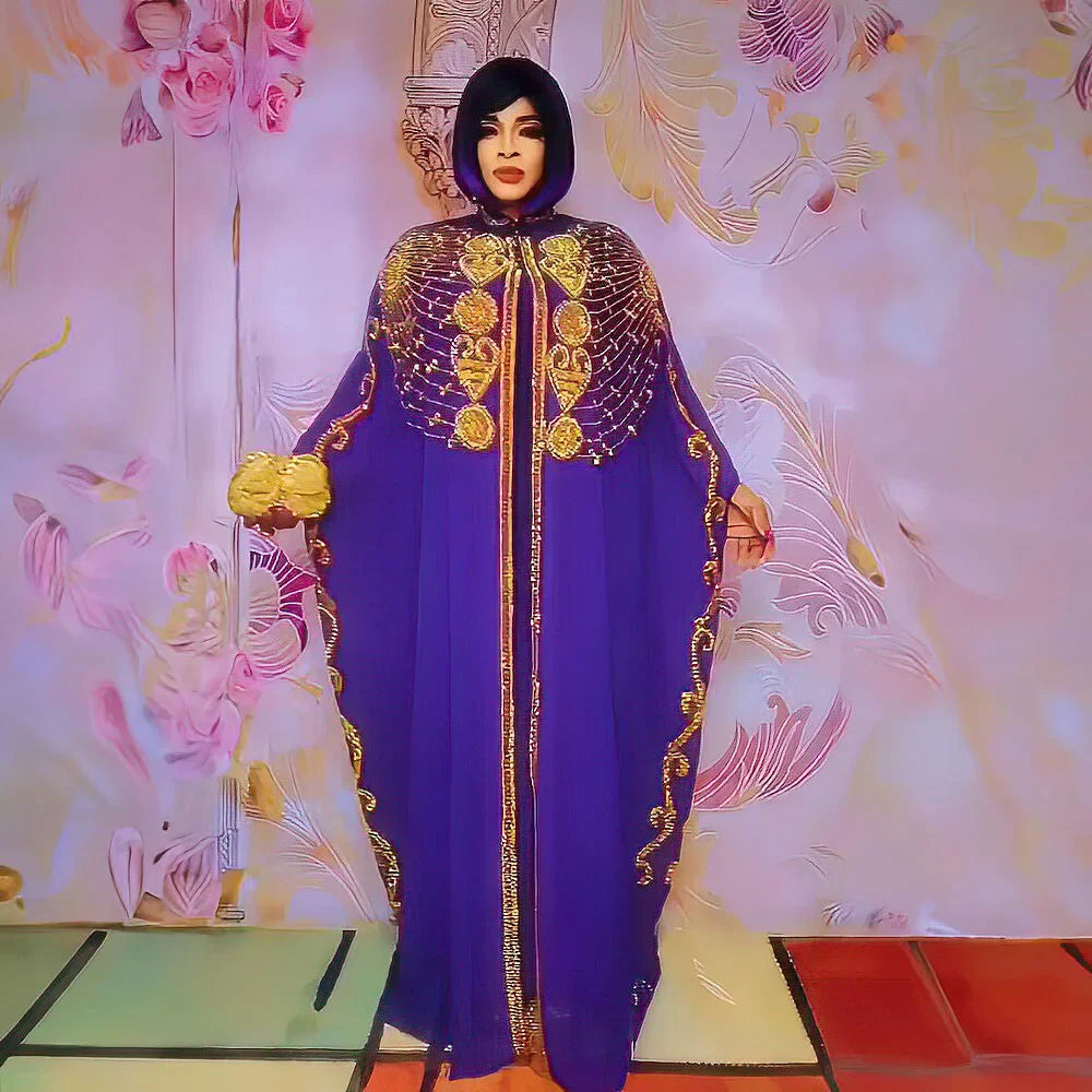 Full view of the Luxury Rhinestone African Dress Set in elegant chiffon, tailored for plus-size women, emphasizing comfort and style.