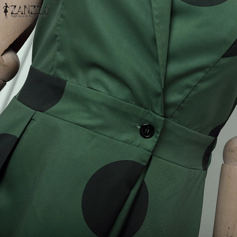 Embrace elegance with the ZANZEA sleeveless polka dot dress, ideal for casual outings and refined office wear.