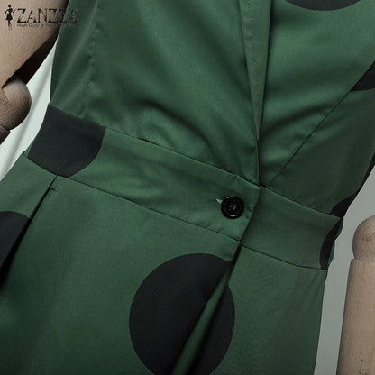 Embrace elegance with the ZANZEA sleeveless polka dot dress, ideal for casual outings and refined office wear.