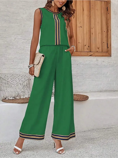 Fashionable summer ensemble for women, showcasing elegantand lightweight chiffon fabric in a trendy print, perfect for a refined casual look.