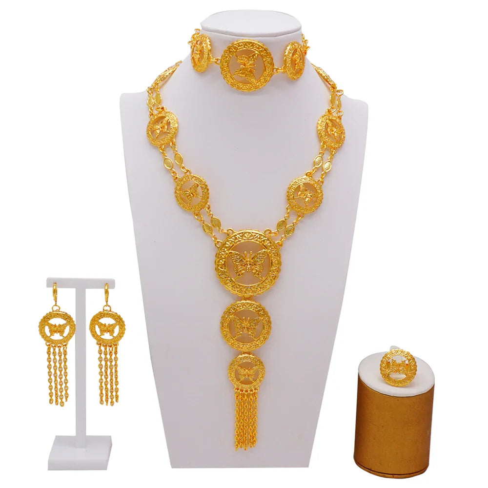 Sleek and stylish gold colour necklace featuring intricate patterns, part of the Dubai luxury jewelry set for women.