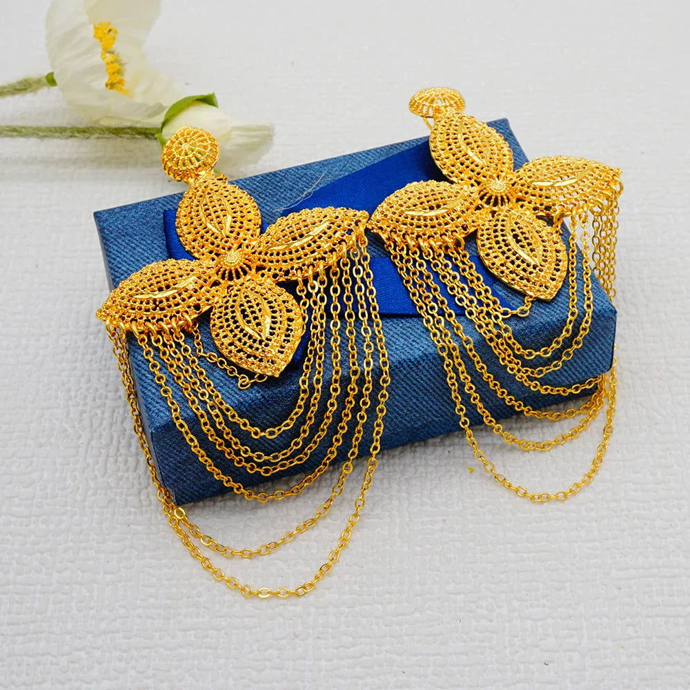 Fashionable long tassel earrings crafted from copper alloy, exuding elegance for women seeking statement jewellery.