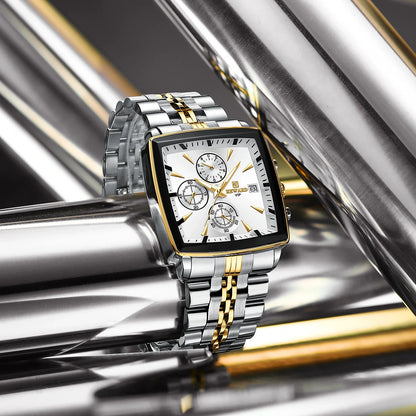 Close-up of the elegant stainless steel band of the men's luxury waterproof luminous smart watch, showcasing superior craftsmanship and a modern aesthetic.