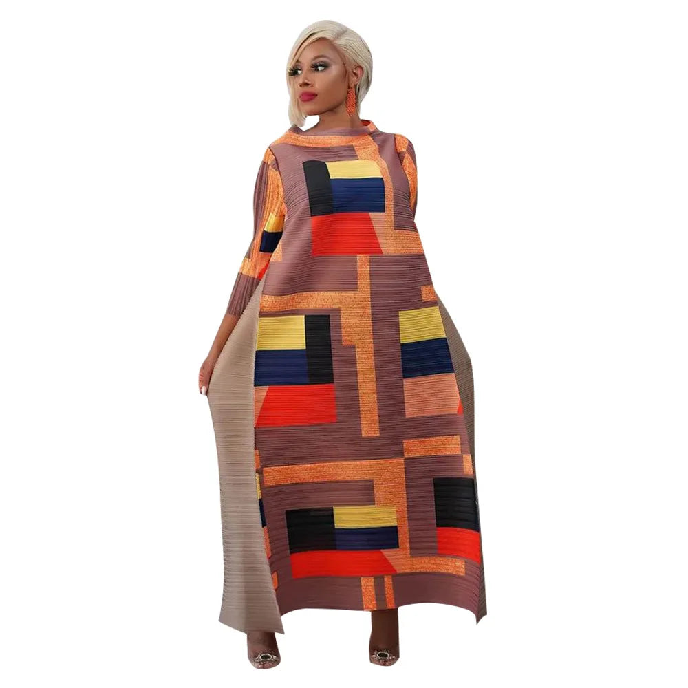 Stunning African Plus Size Dress with 3/4 Sleeves in vibrant orange, designed with traditional dashiki patterns for a sophisticated look.