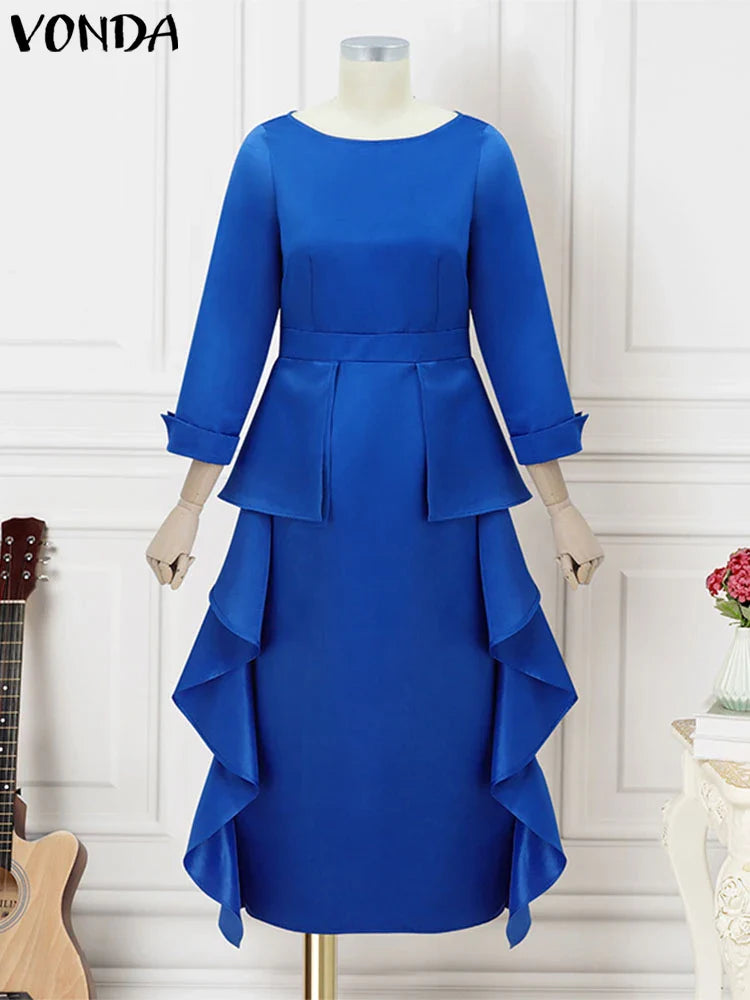 Gracefully styled Plus Size 5XL Bohemian Maxi Dress by VONDA, ideal for beach parties and holiday gatherings, offering a loose fit and ankle-length design for timeless elegance.