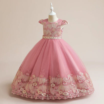 Luxurious cotton and polyester blend long dress for girls, elegantly designed for weddings and festive gatherings.
