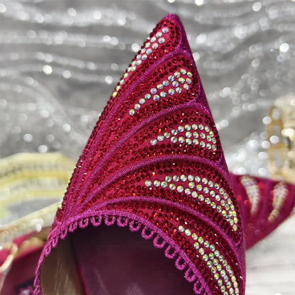 Chic matching handbag for women's diamond studded shoe set, featuring a stylish metal handle and elegant buckle closure, ideal for upscale events.