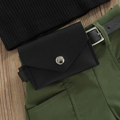 Adorable shorts included in the girls' 3-piece summer outfit, crafted for comfort and style, perfect for active toddlers.