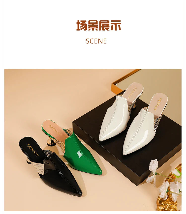 Fashion-forward women’s high heel slippers with a unique shallow design, blending comfort and elegance in every step.