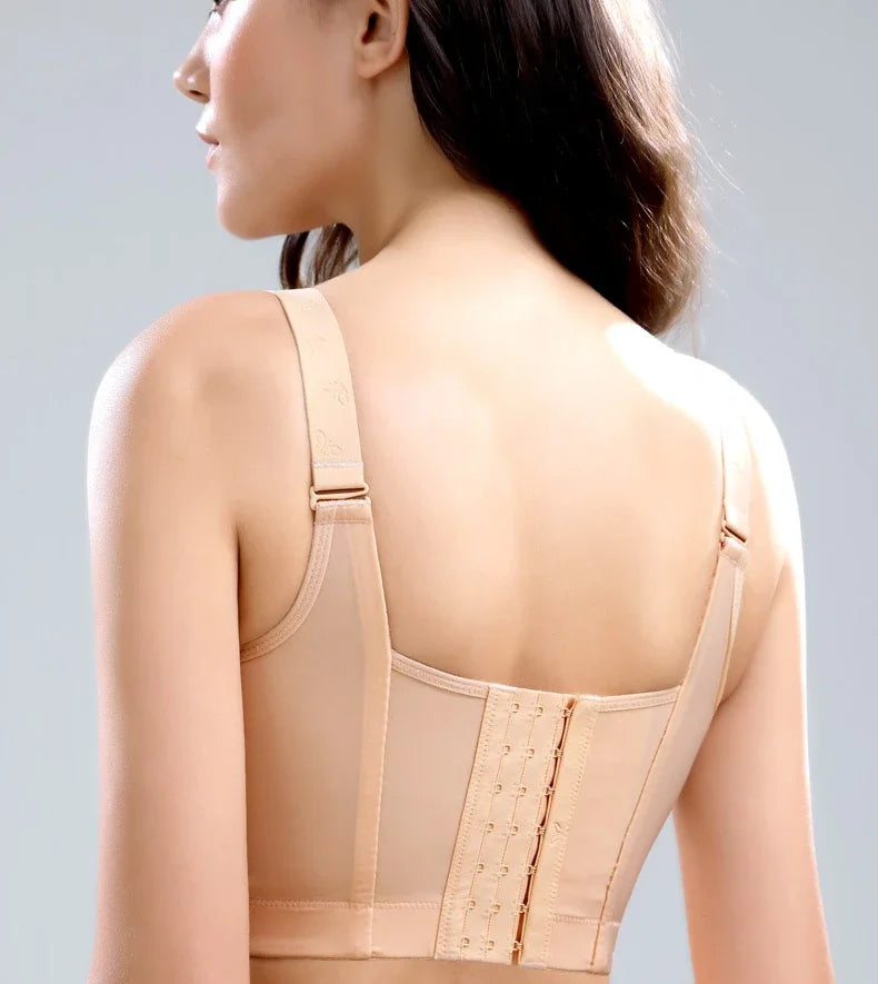 Chic skin-tone bra in plus size, offering breathable fabric and wire-free support, an ideal choice for women seeking comfort.