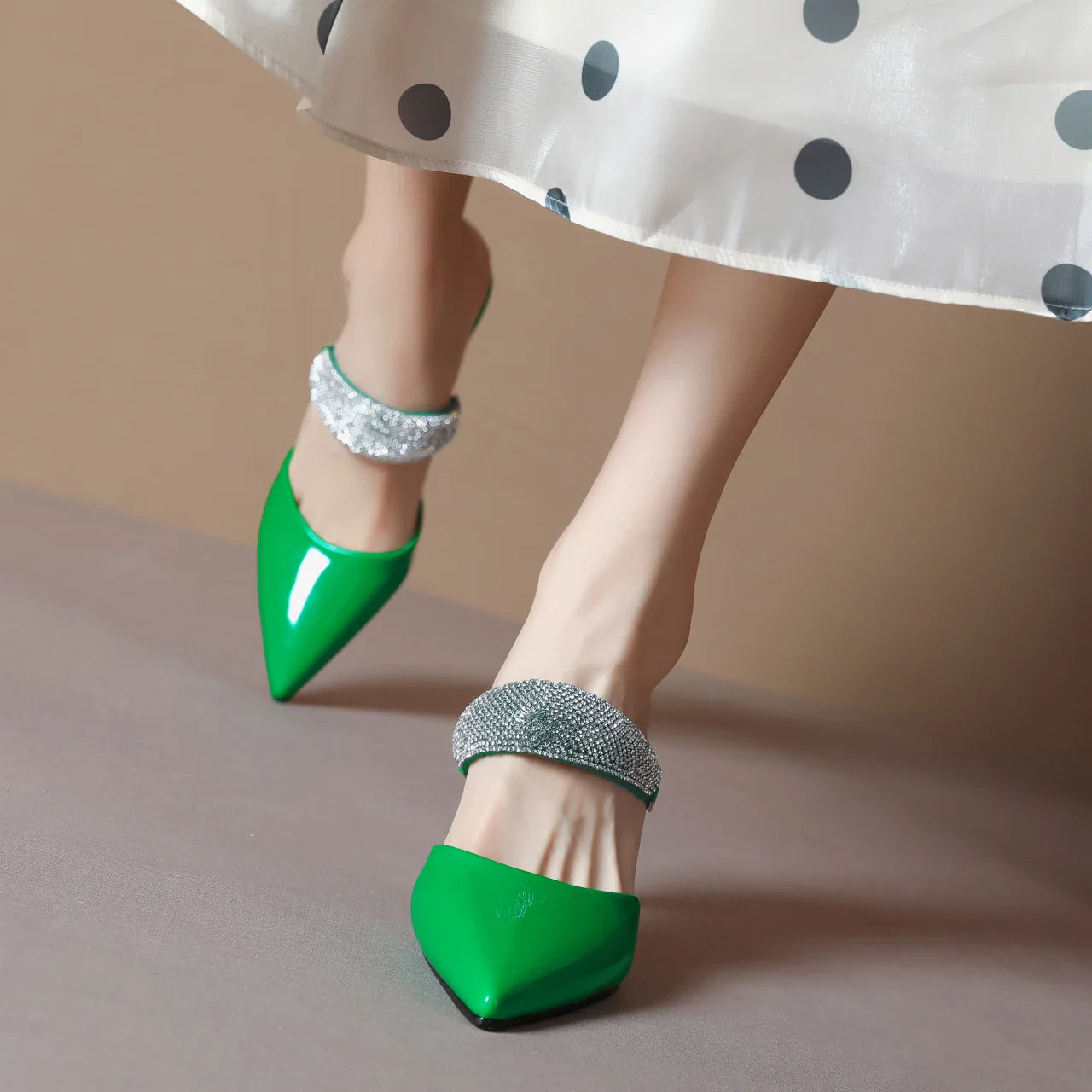 Stylish pointed toe sandals for women, adorned with elegant crystals, perfect for luxury summer occasions.