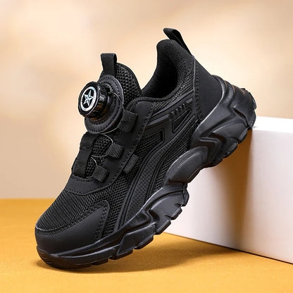Boys' luxury breathable black mesh sneakers designed for casual running and sports, featuring an anti-slippery design for ultimate stability.