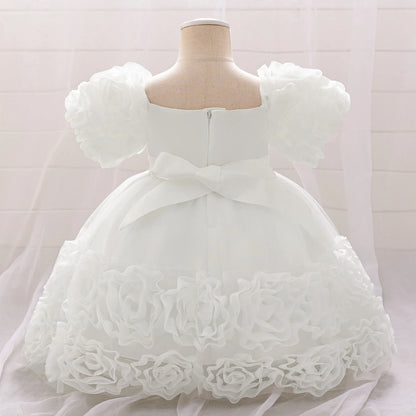 Stylish ball gown silhouette in pink and white, perfect for young girls' special occasions.