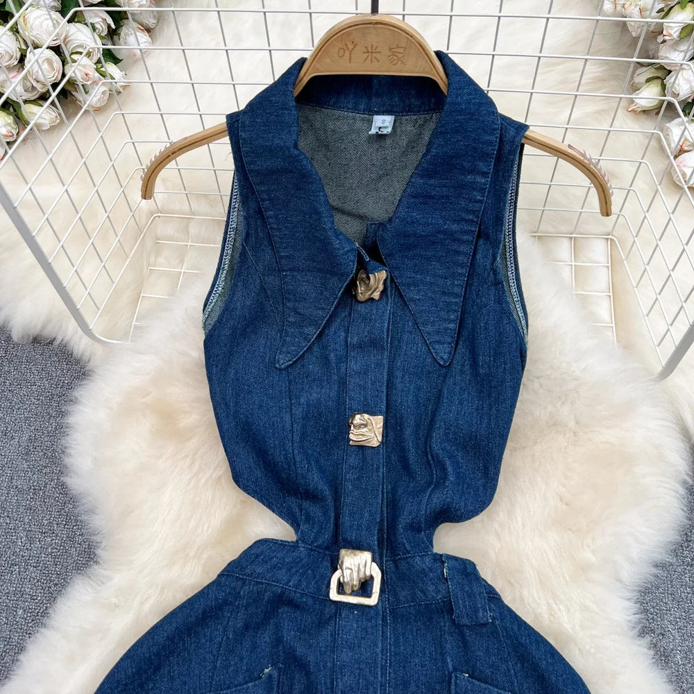 Stylish and versatile women's denim dress in solid colour, designed for modern elegance with a casual flair, perfect for both everyday wear and special events.
