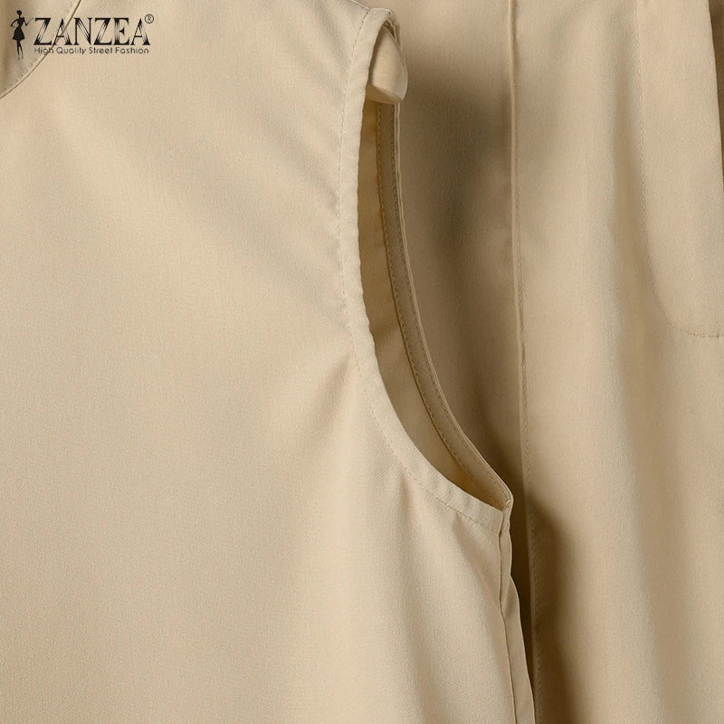 Full ensemble shot of a chic two-piece matching set featuring a fashionable tank top and wide leg pants, embodying summer elegance and office sophistication.