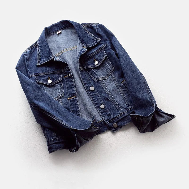 Sophisticated full-sleeve women's denim jacket, designed for a luxurious fit and fashionable look, perfect for versatile styling.