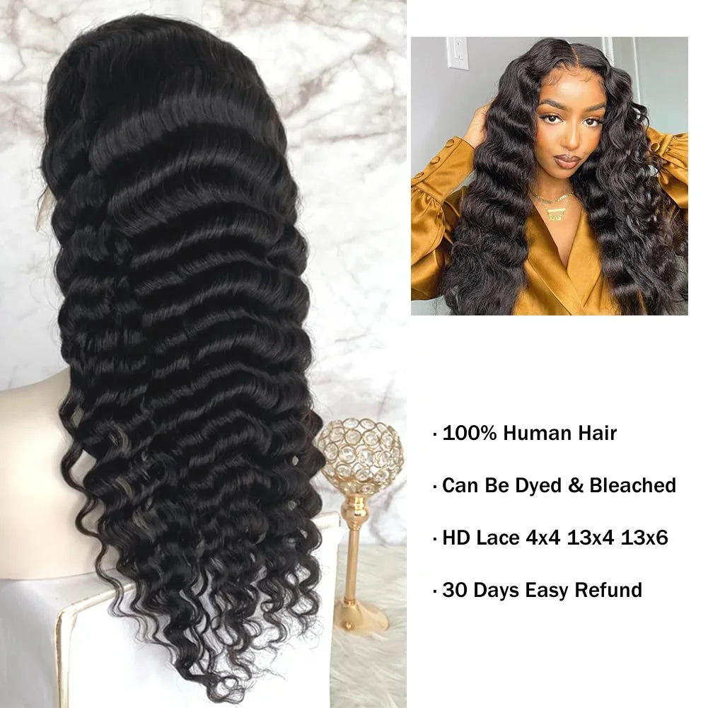 Elegant long loose wave human hair wig displayed, highlighting the 180-200 density for a voluminous and luxurious appearance.