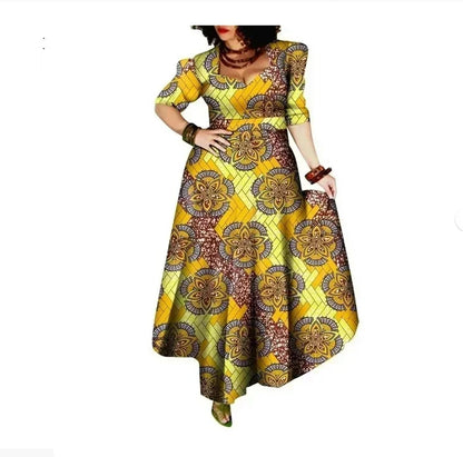Luxurious African Clothing, featuring a stunning cotton dress with headscarf, ideal for traditional celebrations and sophisticated events.