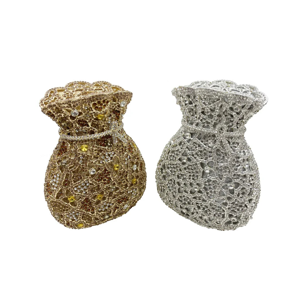 Luxury Women's Crystal Clutch Evening Bag, elegantly designed minaudiere for parties and special occasions, showcasing sparkling diamond detailing.