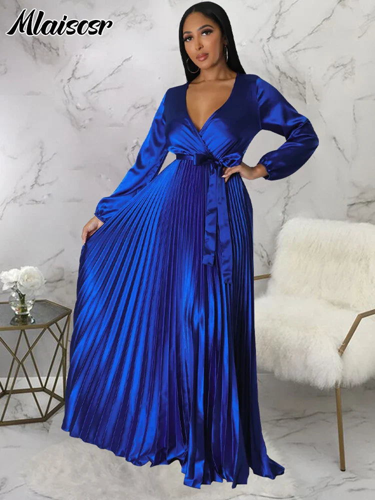 Close-up of the delicate lantern sleeves on the Mlaiscsr Women's V-Neck Dress, epitomizing elegance and grace for special occasions.