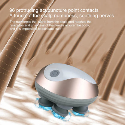 High-quality electric scalp massager demonstrating its advanced technology and multi-functional use for relaxation and hair wellness.
