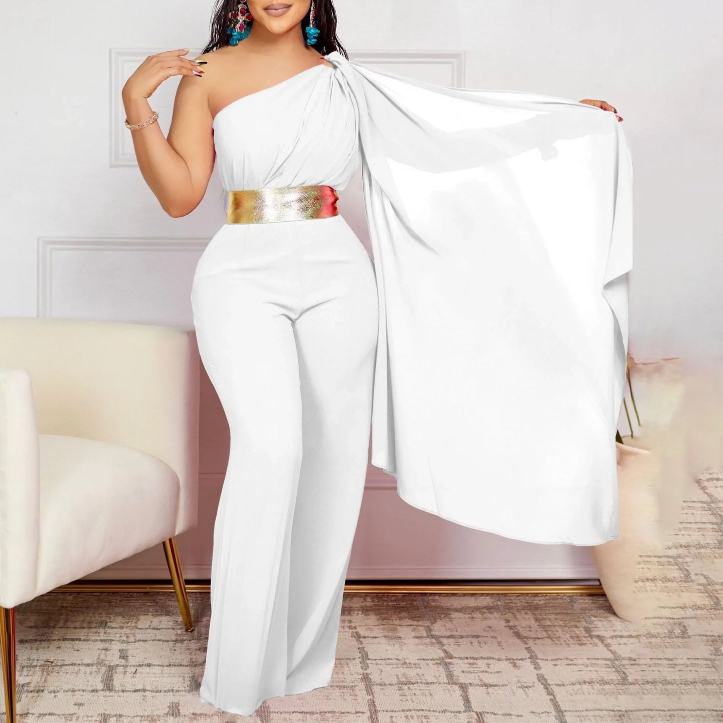 Stylish full-length high-waisted jumpsuit designed for women, highlighting its impeccable fitted style and alluring hollow-out decoration.