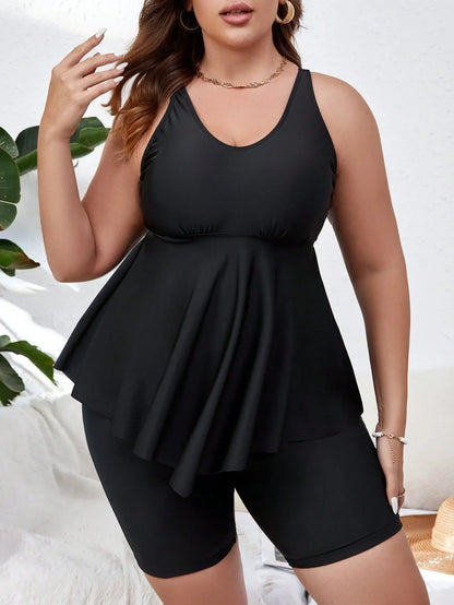 Stylish Valavalaki Women's High Waist Tankini featuring tasteful vest style top, ideal for plus size swimwear enthusiasts.