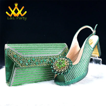 Elegant Italian women's green crystal platform sandals showcasing a sophisticated design, ideal for weddings and special occasions.