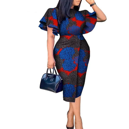 Sophisticated Ankara evening dress for women, adorned with exquisite craftsmanship, suitable for glamorous outings and social gatherings.