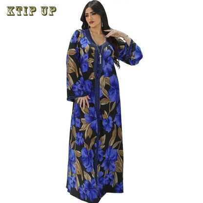 Close-up view of the luxurious sequins on the Golden Velvet Abaya, highlighting exquisite craftsmanship perfect for special occasions and Ramadan celebrations.