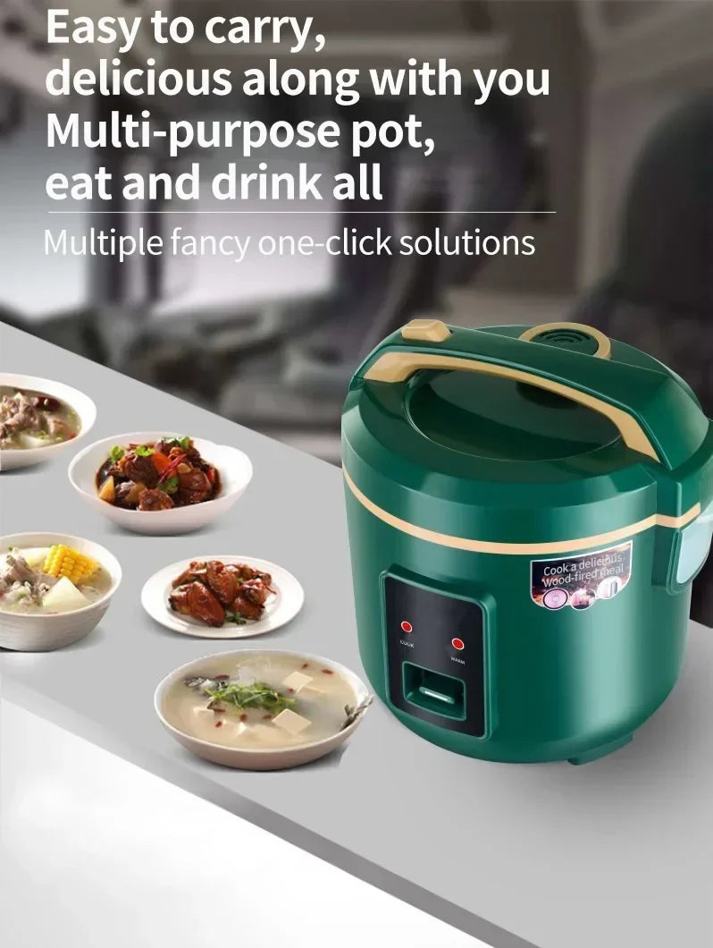 Sleek and modern 3L Rice Cooker designed for vehicles, demonstrating its innovative portability and upscale design for culinary enthusiasts.