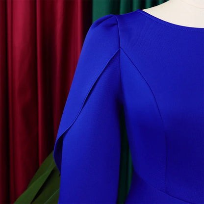 Model wearing the luxurious pleated dress in a chic setting, showcasing its versatility for various seasons and occasions.