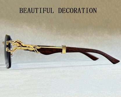 Elegant luxury square rimless sunglasses with gradient UV400 lenses for both men and women, showcasing modern fashion eyewear.