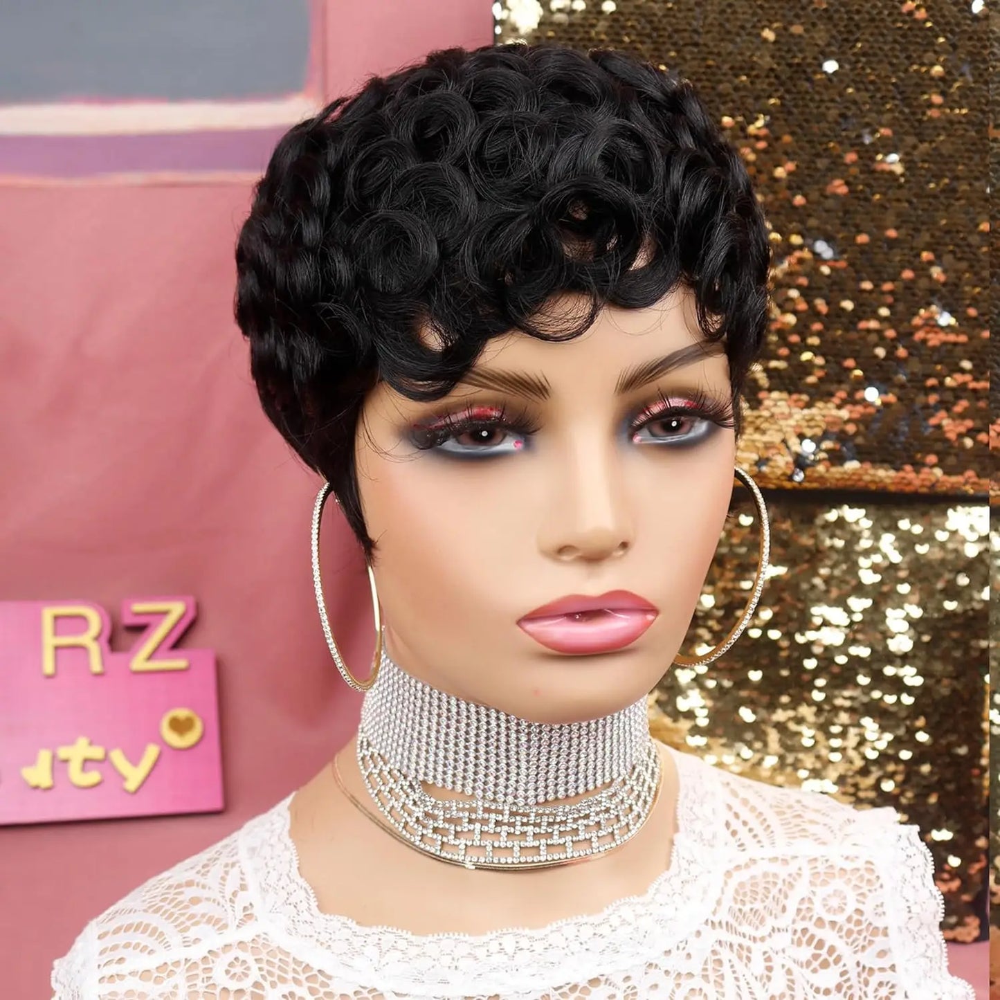 Stylish and elegant short curly pixie wig in a vibrant colour, designed for women seeking a sophisticated hair transformation easily manageable for everyday wear.