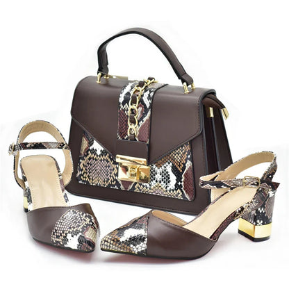 Elegant high heel women's pumps in blue with crystal accents, perfect for parties or weddings, featured in a stylish matching bag set.