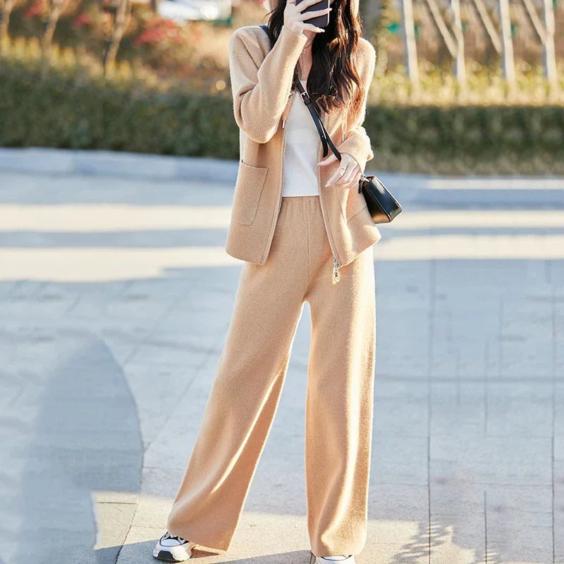 Sophisticated Women's Crewneck Hooded Cardigan showcasing the softness and warmth of natural fibre merino wool in a timeless design.